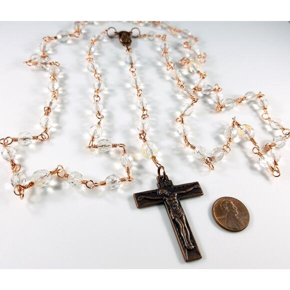 Madonna Child Sacred Heart of Jesus 5 Decade Rosary, Copper Crucifix - Picture 7 of 10